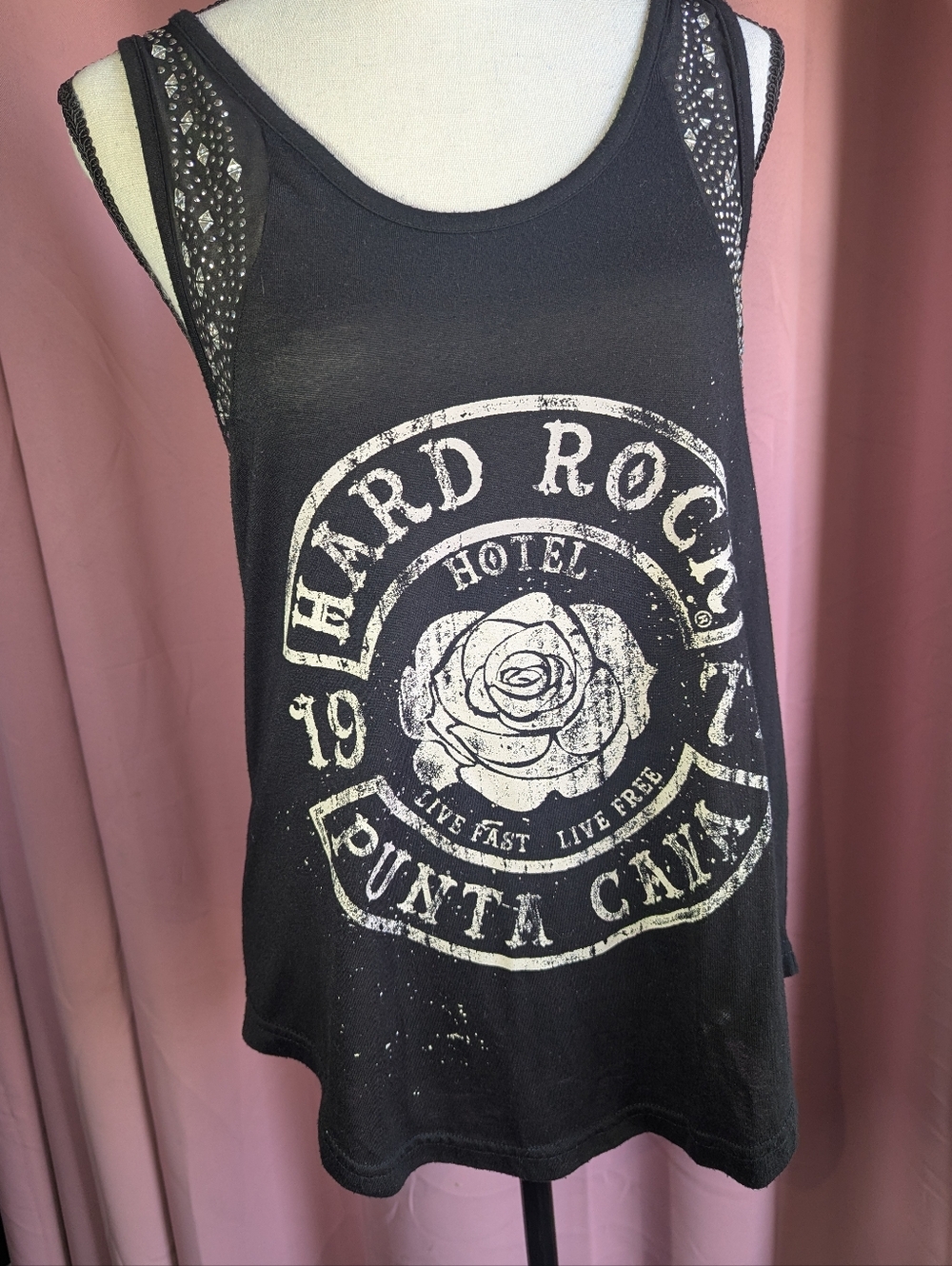HARD ROCK Couture Punta Cana Black Studded Tank Medium